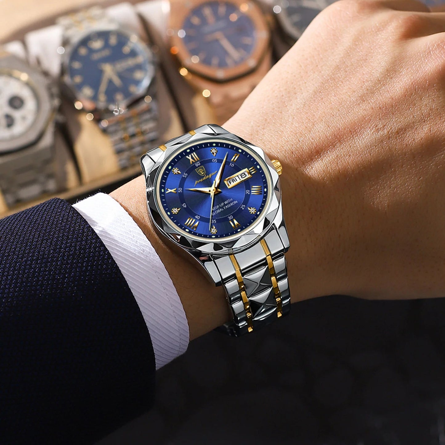 POEDAGAR Top Brand Luxury Man Wristwatch Waterproof Luminous Date Week Men Watches Stainless Steel Quartz Men's Watch Male reloj - MAGUSTA BEAUTY