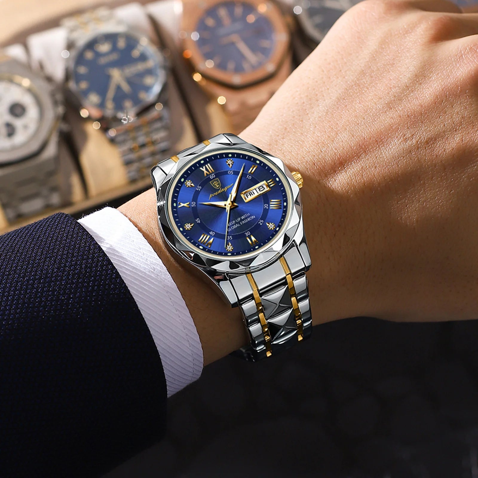POEDAGAR Top Brand Luxury Man Wristwatch Waterproof Luminous Date Week Men Watches Stainless Steel Quartz Men's Watch Male reloj - MAGUSTA BEAUTY