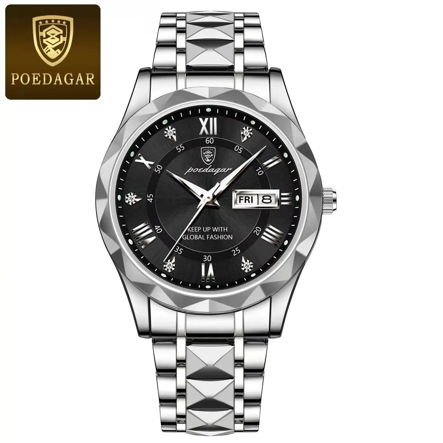 POEDAGAR Top Brand Luxury Man Wristwatch Waterproof Luminous Date Week Men Watches Stainless Steel Quartz Men's Watch Male reloj - MAGUSTA BEAUTY