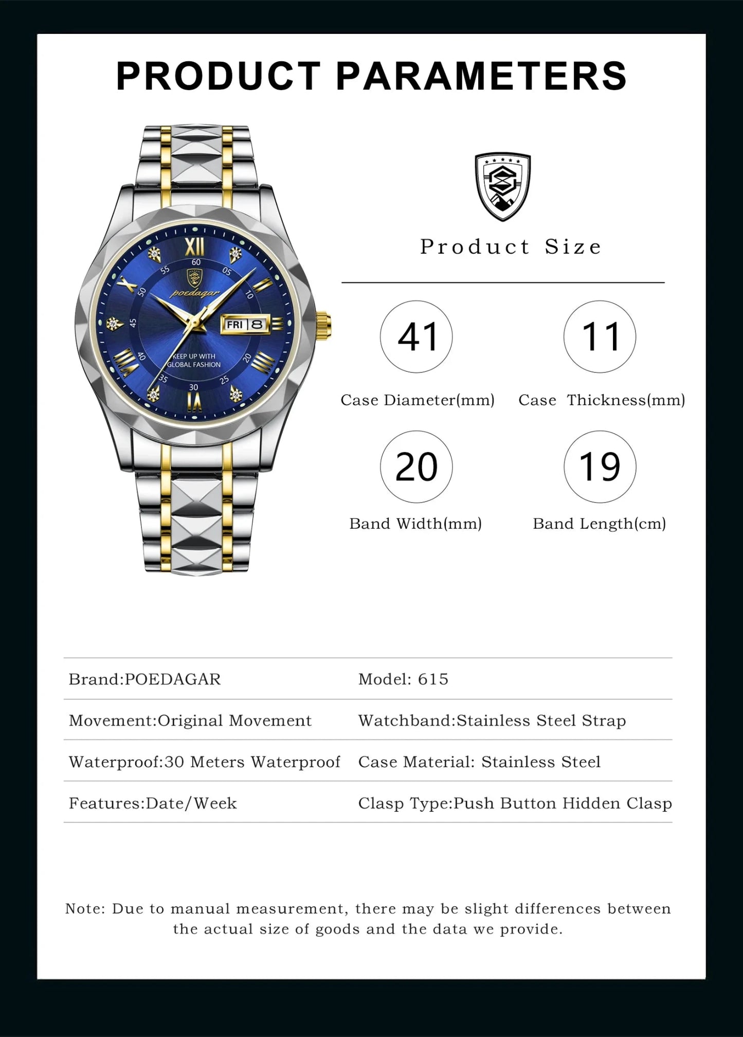 POEDAGAR Top Brand Luxury Man Wristwatch Waterproof Luminous Date Week Men Watches Stainless Steel Quartz Men's Watch Male reloj - MAGUSTA BEAUTY