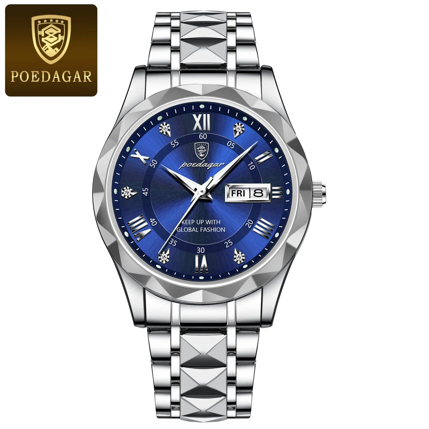 POEDAGAR Top Brand Luxury Man Wristwatch Waterproof Luminous Date Week Men Watches Stainless Steel Quartz Men's Watch Male reloj - MAGUSTA BEAUTY