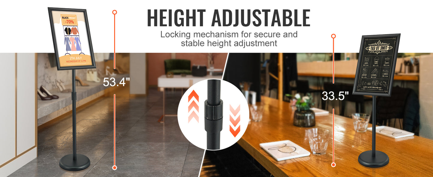 VEVOR Pedestal Sign Holder Vertical & Horizontal Adjustable Heavy-Duty Floor Poster Stand for Display Advertisement and Outdoor