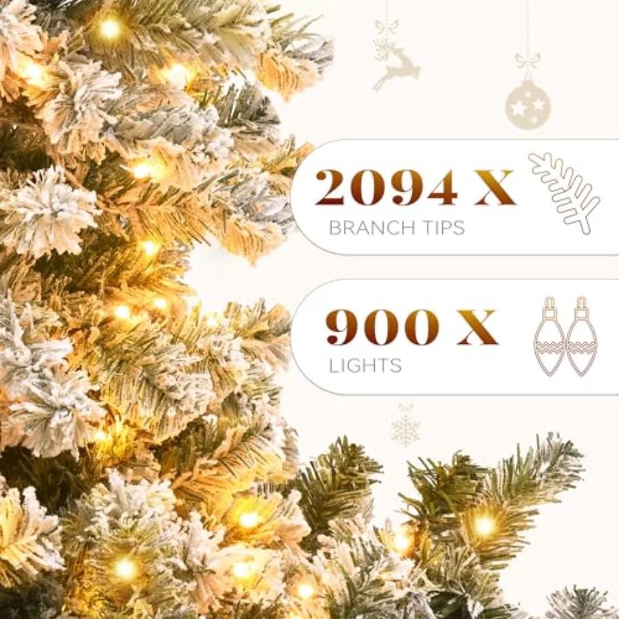 Prelit Snow Flocked Artificial Full Christmas Tree 9ft with Remote Control Christmas Pine Tree with 11 LightModes 2094 Branch T - MAGUSTA BEAUTY