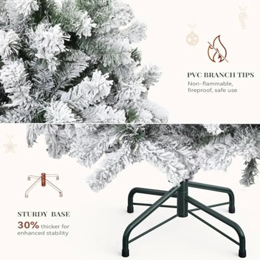 Prelit Snow Flocked Artificial Full Christmas Tree 9ft with Remote Control Christmas Pine Tree with 11 LightModes 2094 Branch T - MAGUSTA BEAUTY
