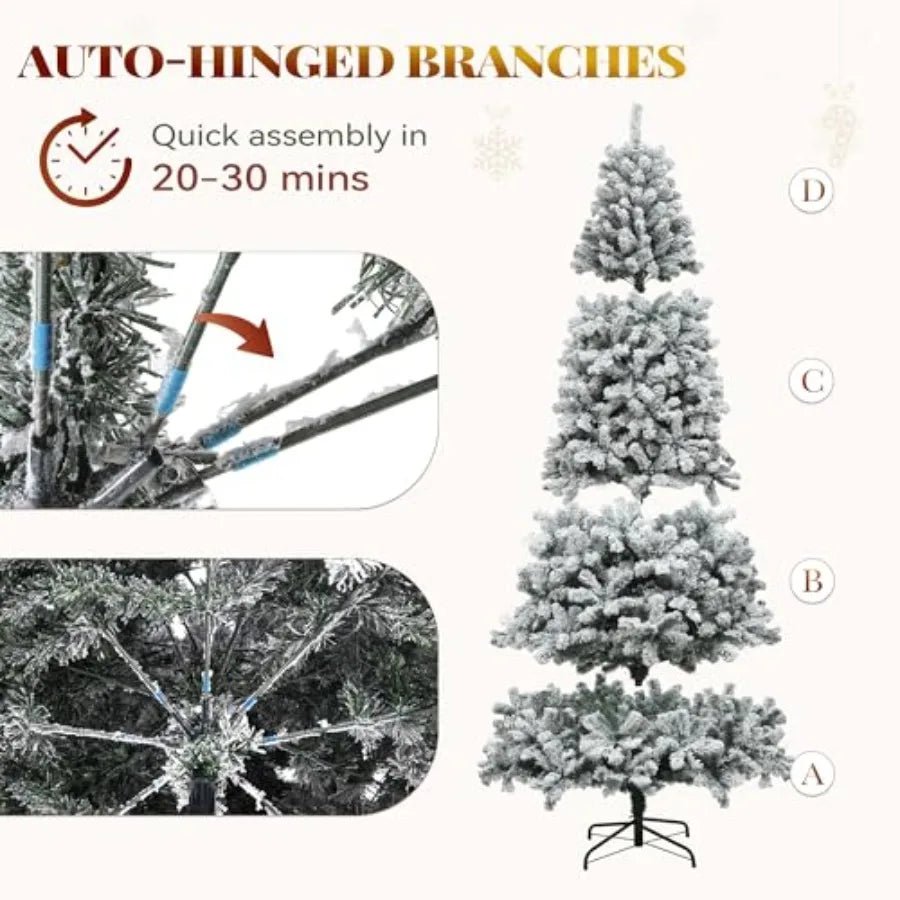 Prelit Snow Flocked Artificial Full Christmas Tree 9ft with Remote Control Christmas Pine Tree with 11 LightModes 2094 Branch T - MAGUSTA BEAUTY