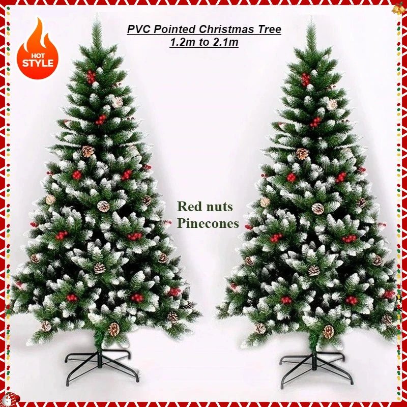 PVC Artificial Christmas Tree Spray White Pinecone Red Fruit Christmas Tree 1.2m - 2.1m Christmas Party Atmosphere Home Decoration - MAGUSTA BEAUTY