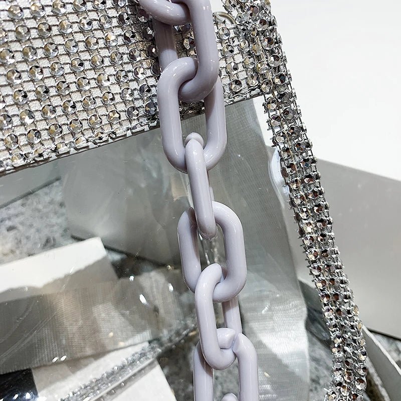 PVC Transparent Shoulder Crossbody Bag Rhinestone Thick Chain Ladies Small Purse and Handbags Fashion Jelly Summer Beach Totes - MAGUSTA BEAUTY
