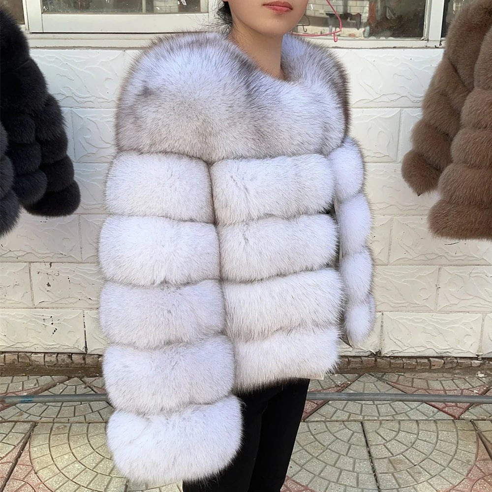 QUEENTINA Fox Fur Coat Real Winter Women'S Fashion Brown 2025 Leather And Skin Clothing Natural New In Coats & Jackets Outerwear - MAGUSTA BEAUTY