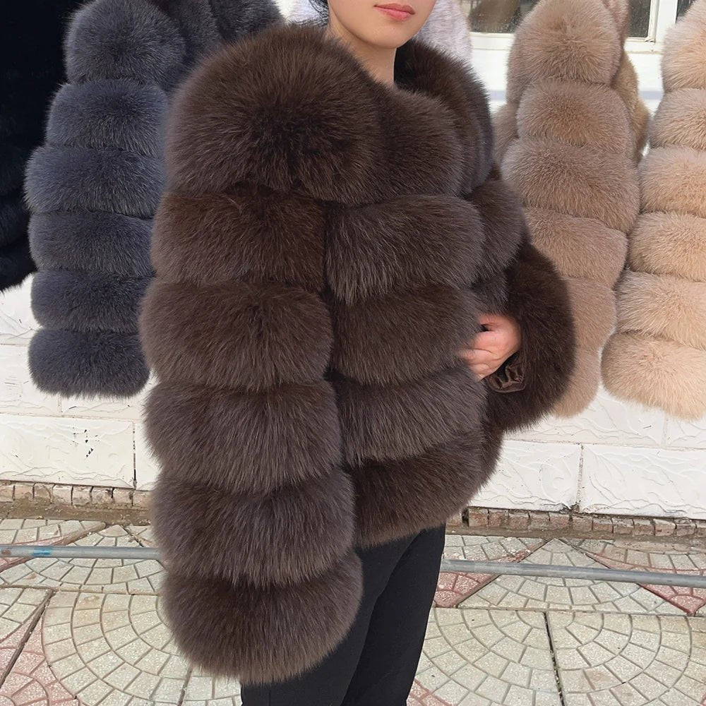 QUEENTINA Fox Fur Coat Real Winter Women'S Fashion Brown 2025 Leather And Skin Clothing Natural New In Coats & Jackets Outerwear - MAGUSTA BEAUTY