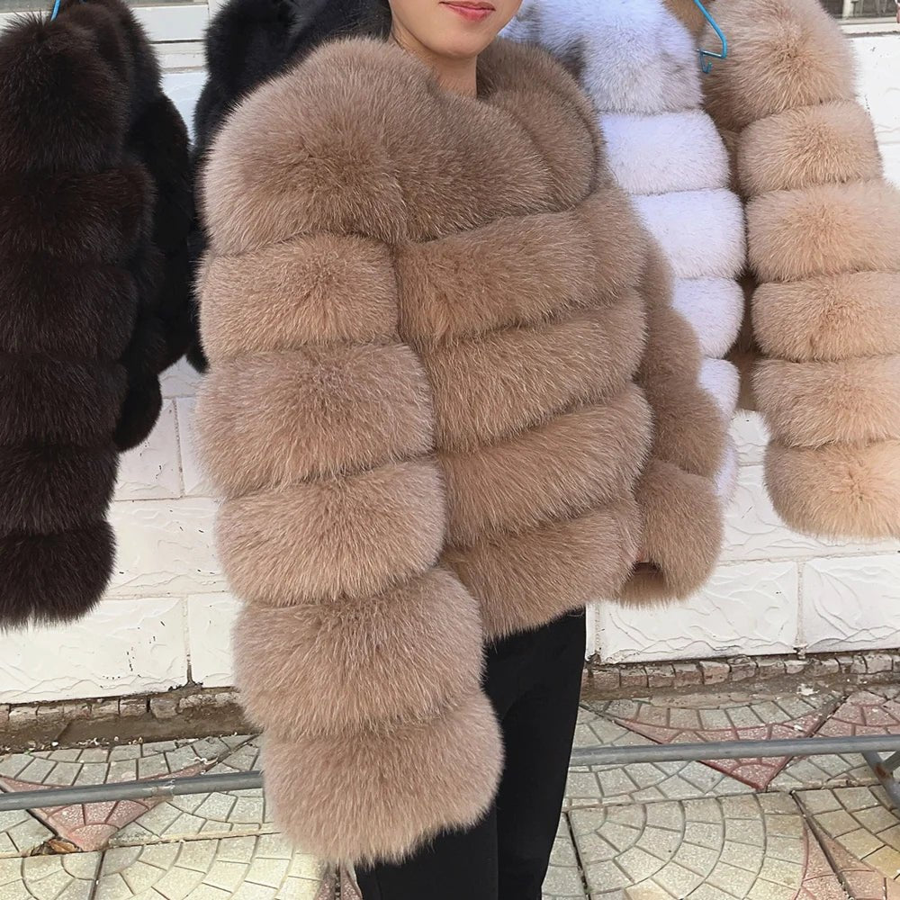 QUEENTINA Fox Fur Coat Real Winter Women'S Fashion Brown 2025 Leather And Skin Clothing Natural New In Coats & Jackets Outerwear - MAGUSTA BEAUTY