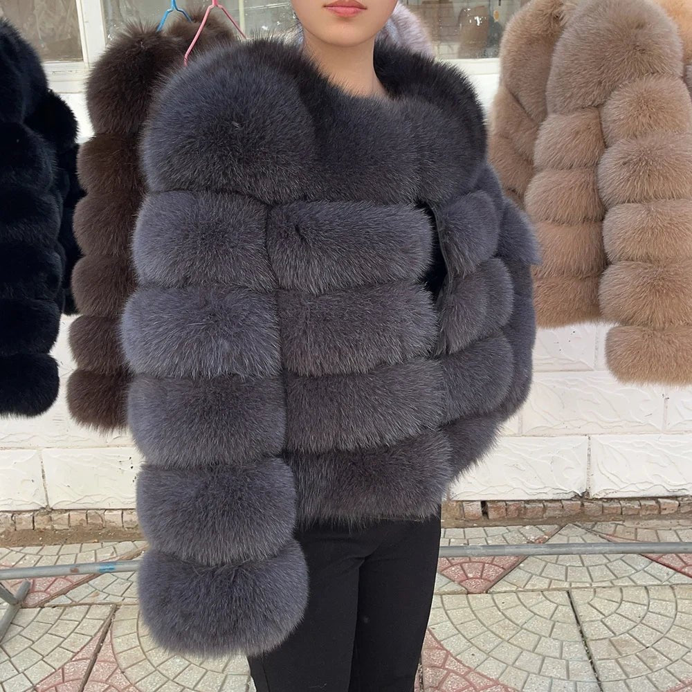 QUEENTINA Fox Fur Coat Real Winter Women'S Fashion Brown 2025 Leather And Skin Clothing Natural New In Coats & Jackets Outerwear - MAGUSTA BEAUTY