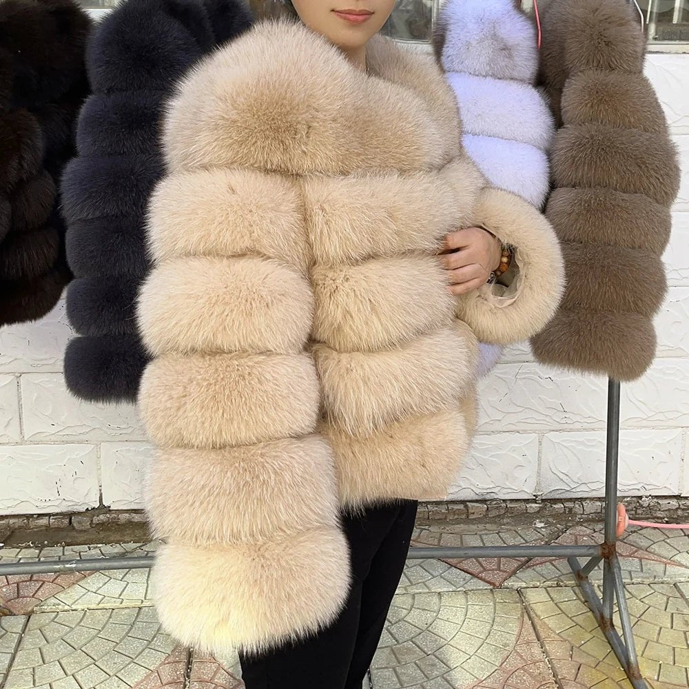 QUEENTINA Fox Fur Coat Real Winter Women'S Fashion Brown 2025 Leather And Skin Clothing Natural New In Coats & Jackets Outerwear - MAGUSTA BEAUTY