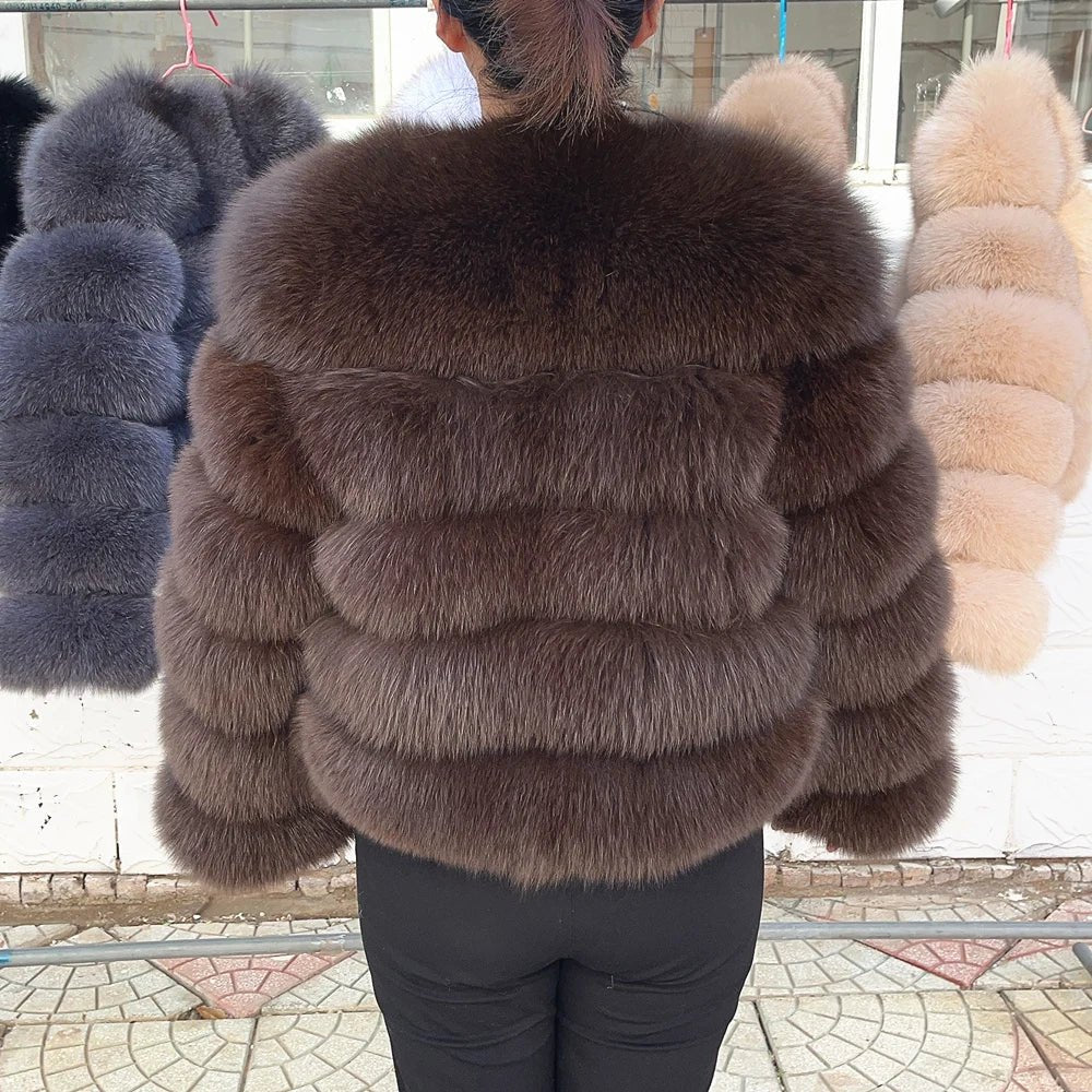 QUEENTINA Fox Fur Coat Real Winter Women'S Fashion Brown 2025 Leather And Skin Clothing Natural New In Coats & Jackets Outerwear - MAGUSTA BEAUTY