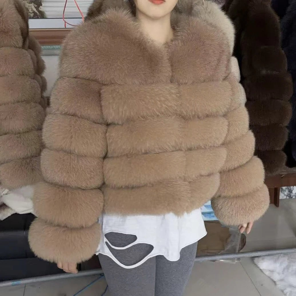 QUEENTINA Fox Fur Coat Real Winter Women'S Fashion Brown 2025 Leather And Skin Clothing Natural New In Coats & Jackets Outerwear - MAGUSTA BEAUTY