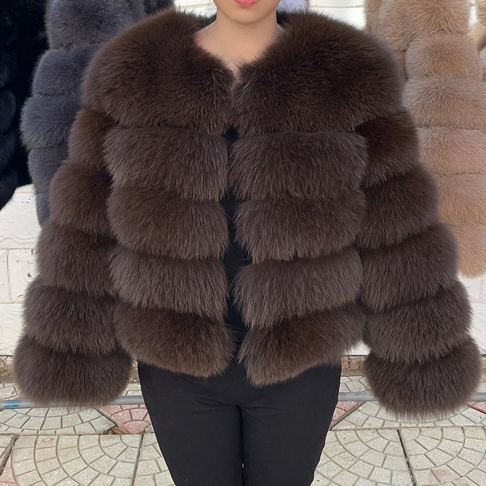 QUEENTINA Fox Fur Coat Real Winter Women'S Fashion Brown 2025 Leather And Skin Clothing Natural New In Coats & Jackets Outerwear - MAGUSTA BEAUTY