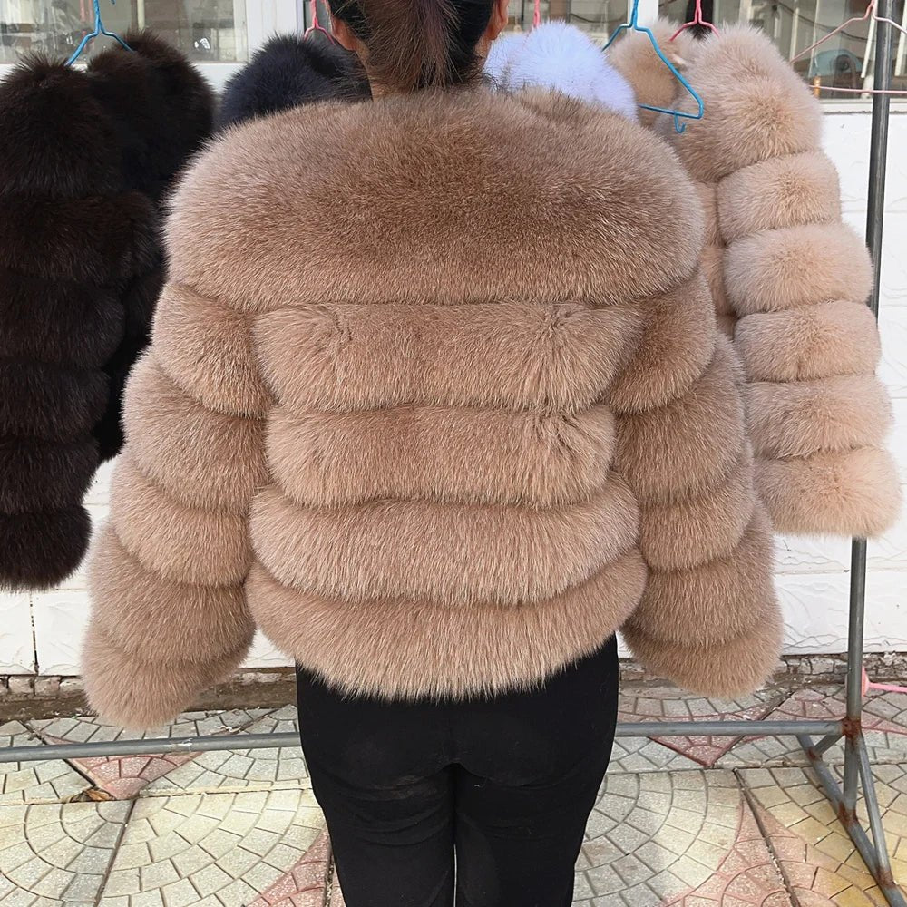 QUEENTINA Fox Fur Coat Real Winter Women'S Fashion Brown 2025 Leather And Skin Clothing Natural New In Coats & Jackets Outerwear - MAGUSTA BEAUTY