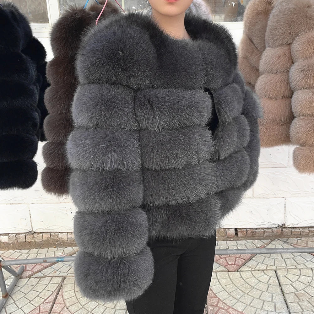 QUEENTINA Fox Fur Coat Real Winter Women'S Fashion Brown 2025 Leather And Skin Clothing Natural New In Coats & Jackets Outerwear - MAGUSTA BEAUTY