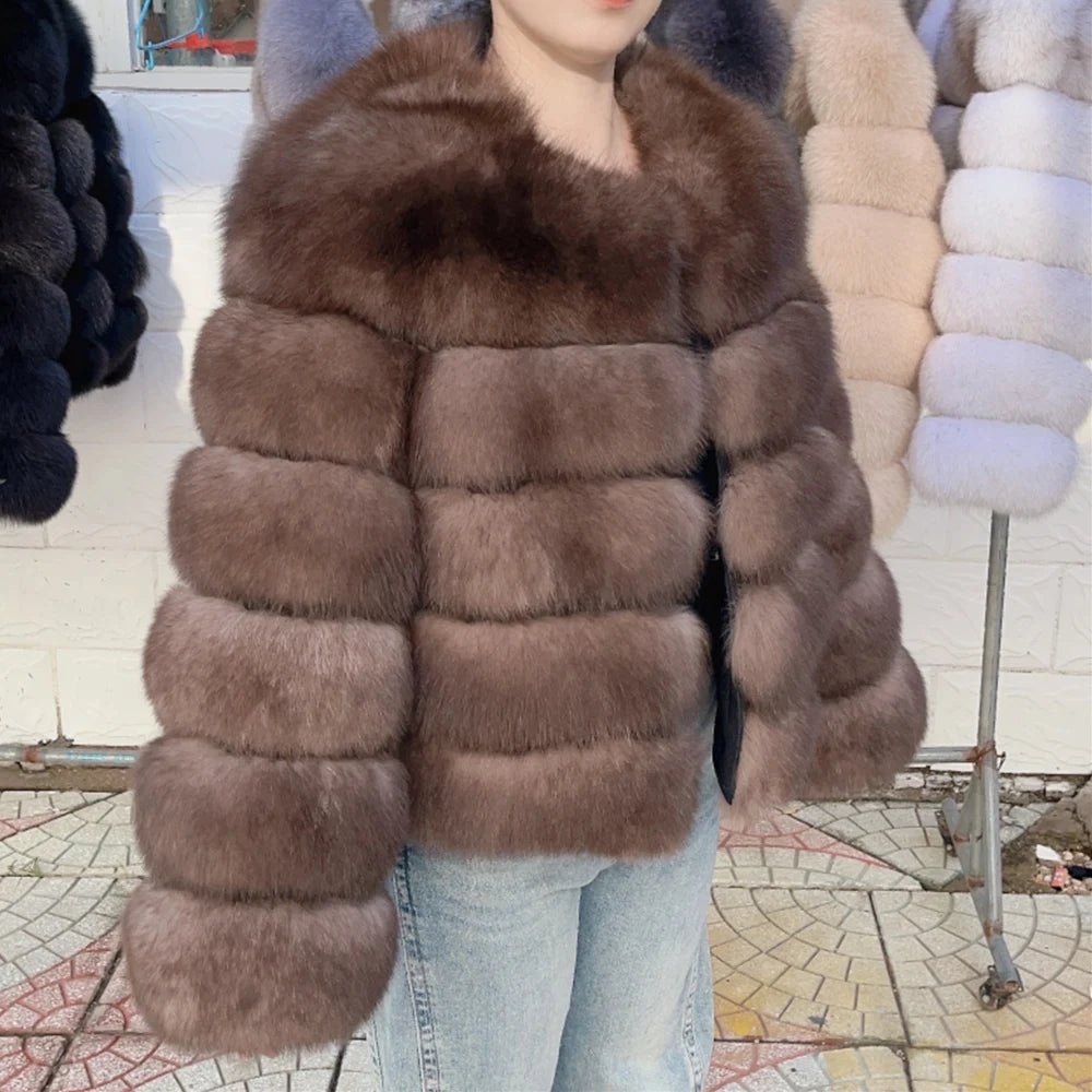 QUEENTINA Fox Fur Coat Real Winter Women'S Fashion Brown 2025 Leather And Skin Clothing Natural New In Coats & Jackets Outerwear - MAGUSTA BEAUTY
