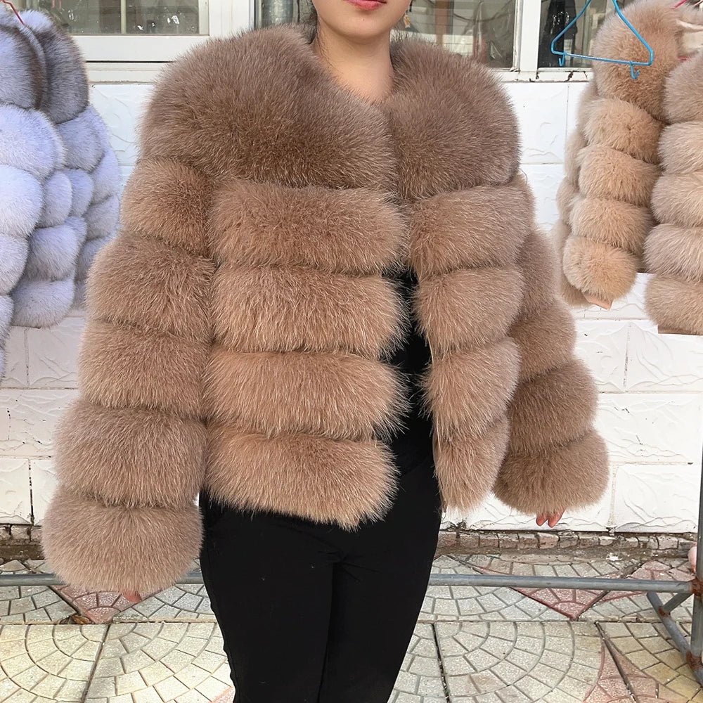 QUEENTINA Fox Fur Coat Real Winter Women'S Fashion Brown 2025 Leather And Skin Clothing Natural New In Coats & Jackets Outerwear - MAGUSTA BEAUTY
