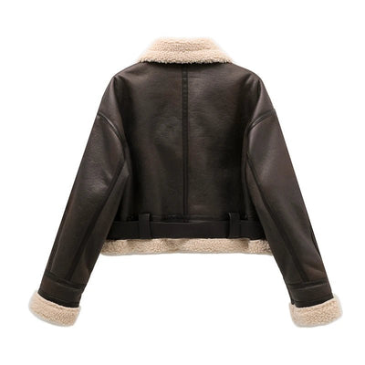 RARF 2024 New Woman's Fashion Thick Warm Faux Shearling Jacket Coat Vintage Long Sleeve Belt Hem Female Outerw - MAGUSTA BEAUTY