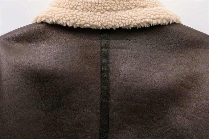 RARF 2024 New Woman's Fashion Thick Warm Faux Shearling Jacket Coat Vintage Long Sleeve Belt Hem Female Outerw - MAGUSTA BEAUTY