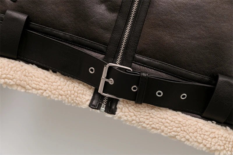 RARF 2024 New Woman's Fashion Thick Warm Faux Shearling Jacket Coat Vintage Long Sleeve Belt Hem Female Outerw - MAGUSTA BEAUTY