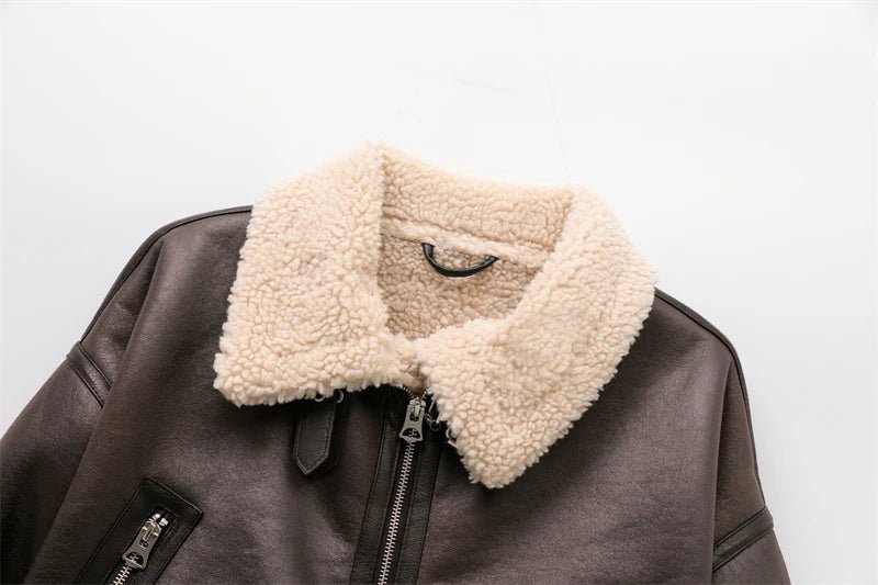 RARF 2024 New Woman's Fashion Thick Warm Faux Shearling Jacket Coat Vintage Long Sleeve Belt Hem Female Outerw - MAGUSTA BEAUTY