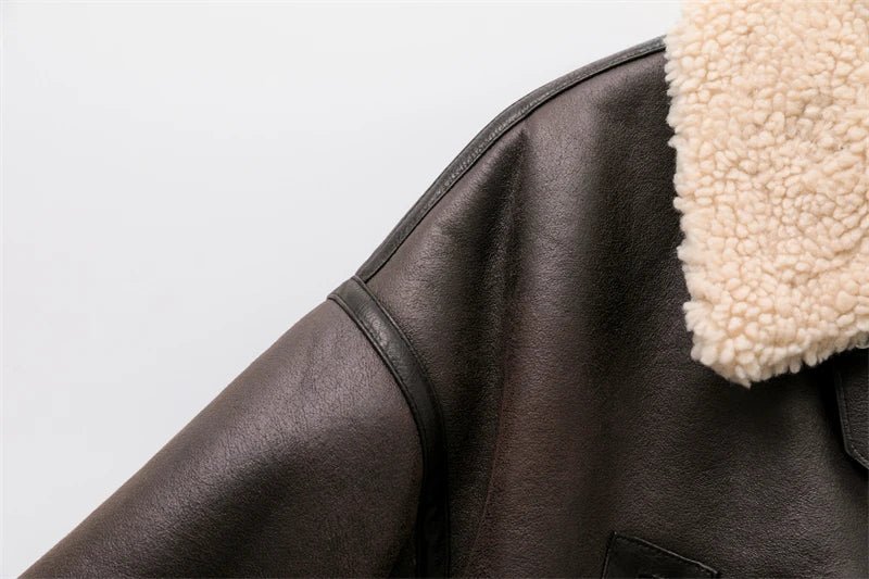 RARF 2024 New Woman's Fashion Thick Warm Faux Shearling Jacket Coat Vintage Long Sleeve Belt Hem Female Outerw - MAGUSTA BEAUTY
