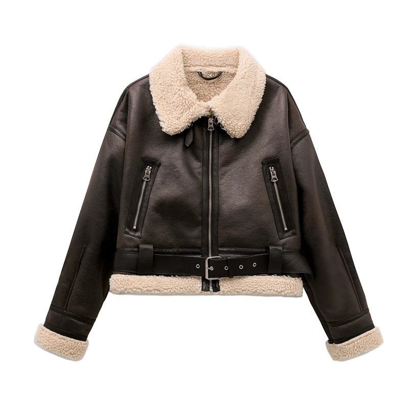 RARF 2024 New Woman's Fashion Thick Warm Faux Shearling Jacket Coat Vintage Long Sleeve Belt Hem Female Outerw - MAGUSTA BEAUTY