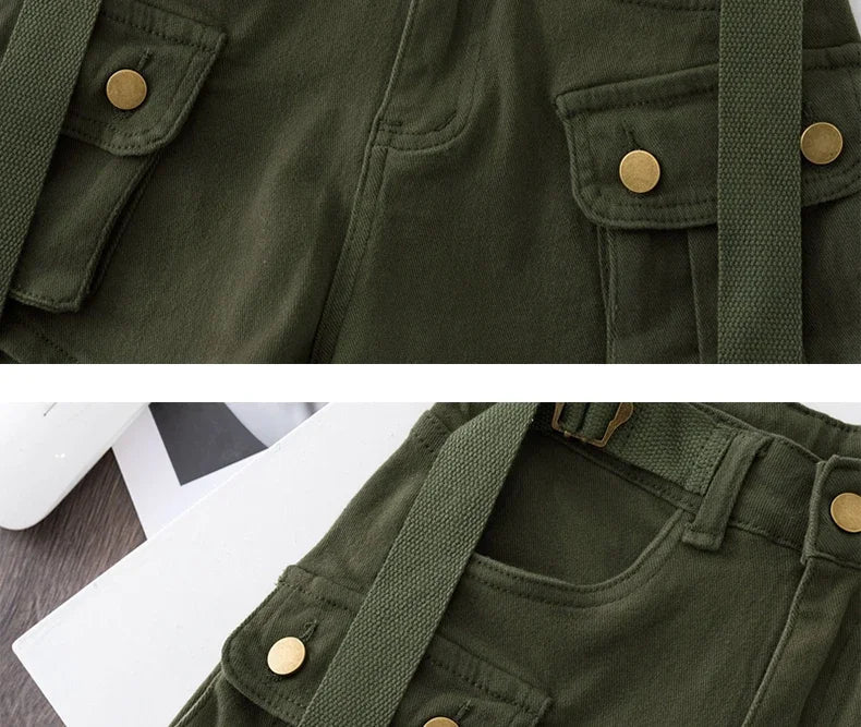 Retro Army Green Work Wear Denim Shorts New Summer Cool Girl Chic Belt Pocket Design High Waist Dance Ultra Short Hot Pants - MAGUSTA BEAUTY