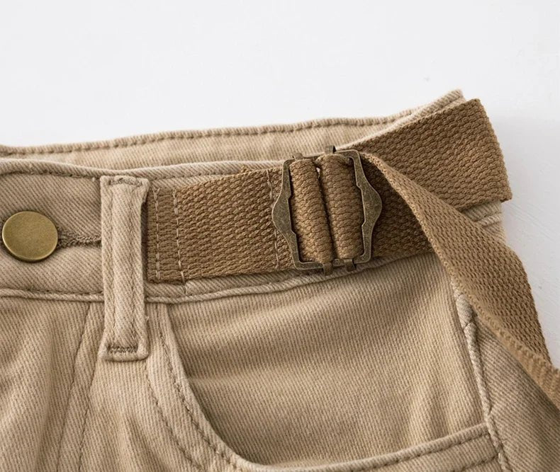 Retro Army Green Work Wear Denim Shorts New Summer Cool Girl Chic Belt Pocket Design High Waist Dance Ultra Short Hot Pants - MAGUSTA BEAUTY