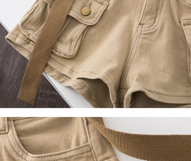 Retro Army Green Work Wear Denim Shorts New Summer Cool Girl Chic Belt Pocket Design High Waist Dance Ultra Short Hot Pants - MAGUSTA BEAUTY