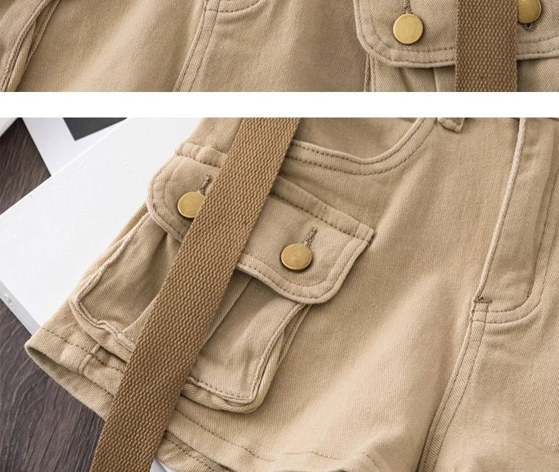 Retro Army Green Work Wear Denim Shorts New Summer Cool Girl Chic Belt Pocket Design High Waist Dance Ultra Short Hot Pants - MAGUSTA BEAUTY