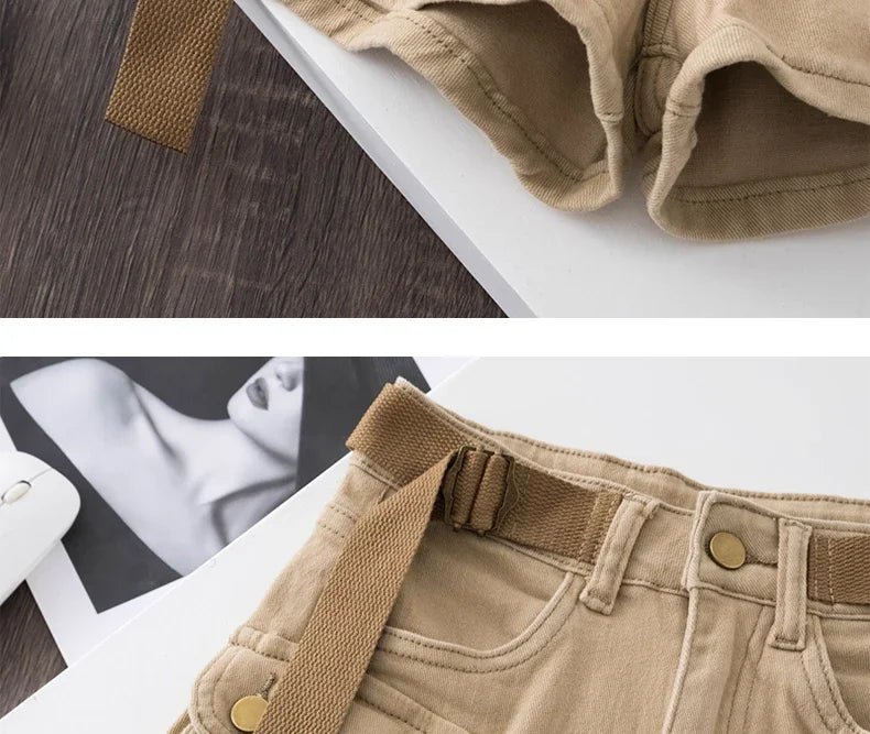Retro Army Green Work Wear Denim Shorts New Summer Cool Girl Chic Belt Pocket Design High Waist Dance Ultra Short Hot Pants - MAGUSTA BEAUTY
