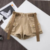 Retro Army Green Work Wear Denim Shorts New Summer Cool Girl Chic Belt Pocket Design High Waist Dance Ultra Short Hot Pants - MAGUSTA BEAUTY
