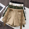 Retro Army Green Work Wear Denim Shorts New Summer Cool Girl Chic Belt Pocket Design High Waist Dance Ultra Short Hot Pants - MAGUSTA BEAUTY
