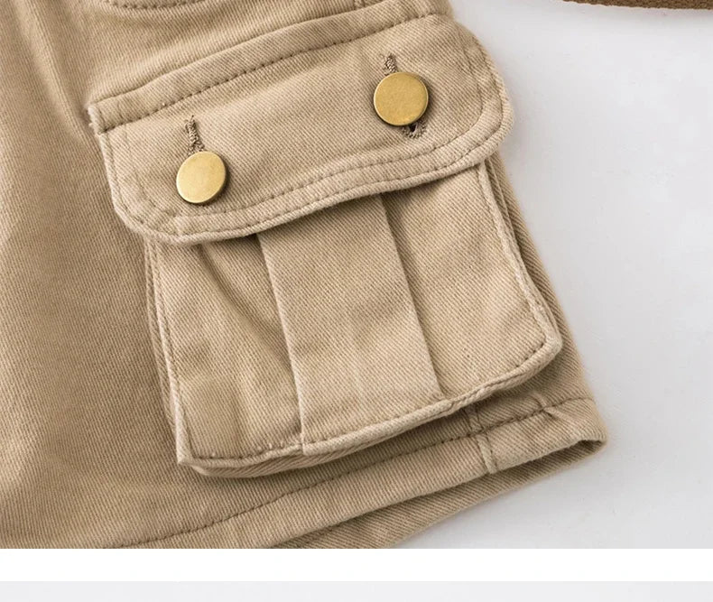 Retro Army Green Work Wear Denim Shorts New Summer Cool Girl Chic Belt Pocket Design High Waist Dance Ultra Short Hot Pants - MAGUSTA BEAUTY
