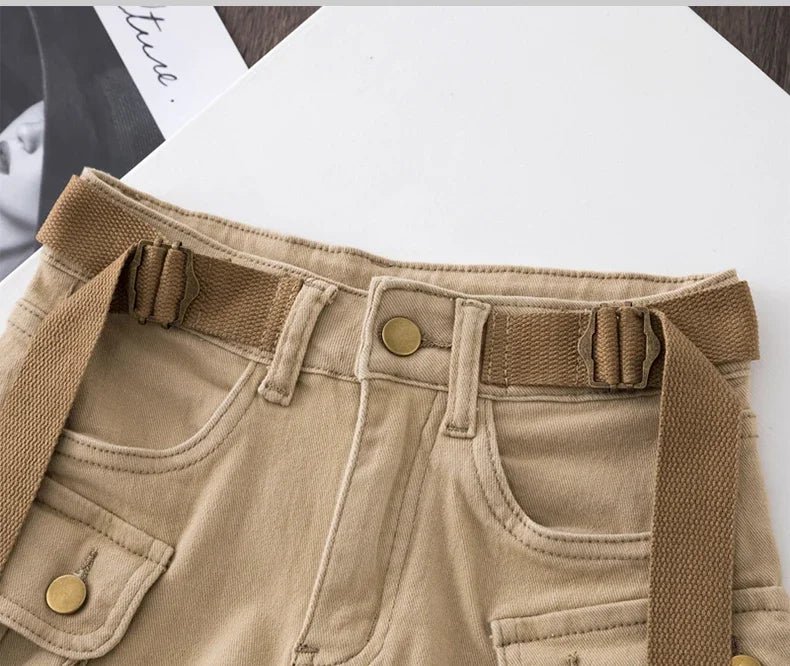 Retro Army Green Work Wear Denim Shorts New Summer Cool Girl Chic Belt Pocket Design High Waist Dance Ultra Short Hot Pants - MAGUSTA BEAUTY