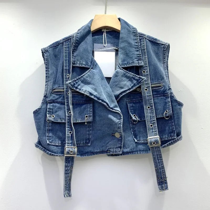 Retro Denim Sexy Two Piece Set Women Cargo Skirt Outfits 2026 Fashion Ladies Pockets Buckle Cropped Jackets and Mini Skirts Suit - MAGUSTA BEAUTY