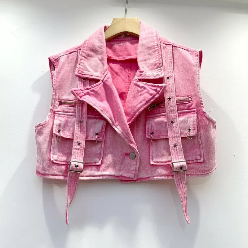 Retro Denim Sexy Two Piece Set Women Cargo Skirt Outfits 2026 Fashion Ladies Pockets Buckle Cropped Jackets and Mini Skirts Suit - MAGUSTA BEAUTY