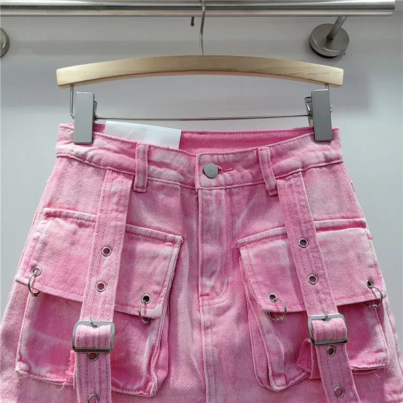 Retro Denim Sexy Two Piece Set Women Cargo Skirt Outfits 2026 Fashion Ladies Pockets Buckle Cropped Jackets and Mini Skirts Suit - MAGUSTA BEAUTY
