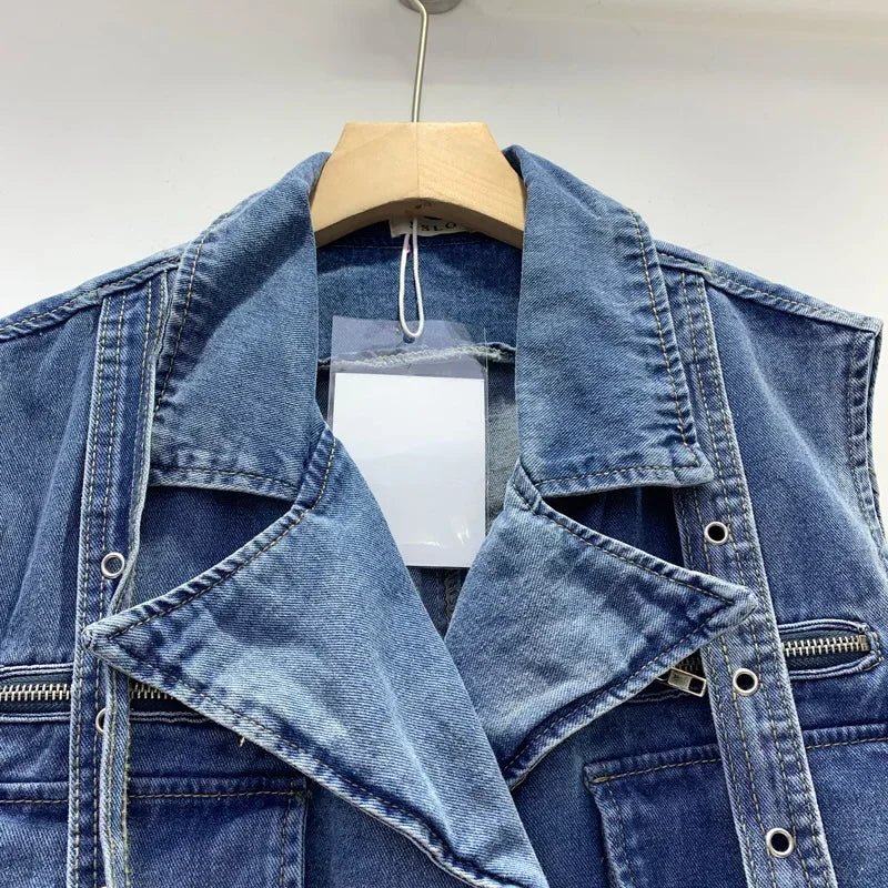 Retro Denim Sexy Two Piece Set Women Cargo Skirt Outfits 2026 Fashion Ladies Pockets Buckle Cropped Jackets and Mini Skirts Suit - MAGUSTA BEAUTY