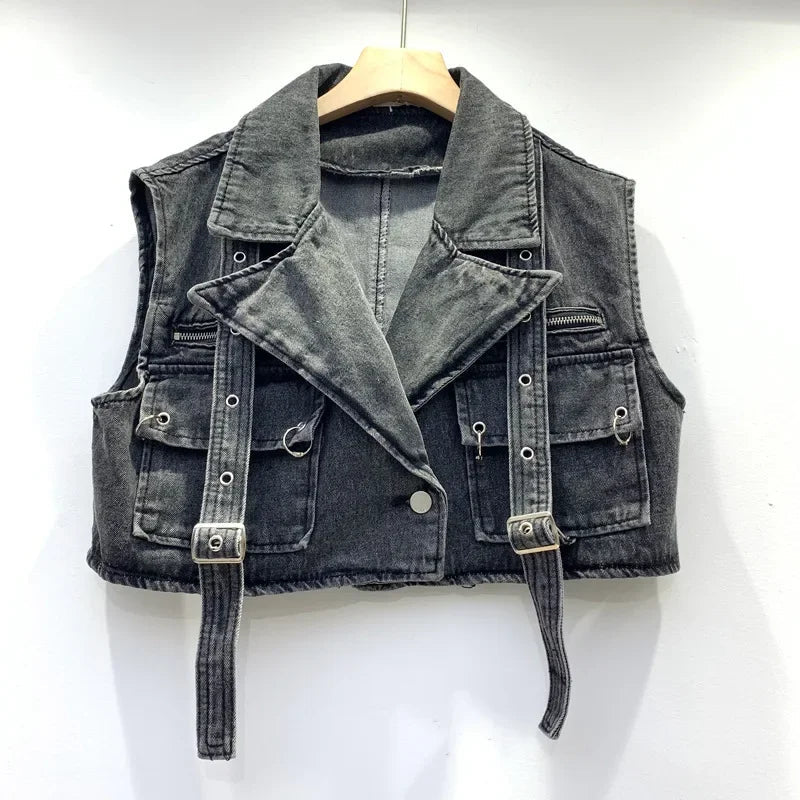 Retro Denim Sexy Two Piece Set Women Cargo Skirt Outfits 2026 Fashion Ladies Pockets Buckle Cropped Jackets and Mini Skirts Suit - MAGUSTA BEAUTY