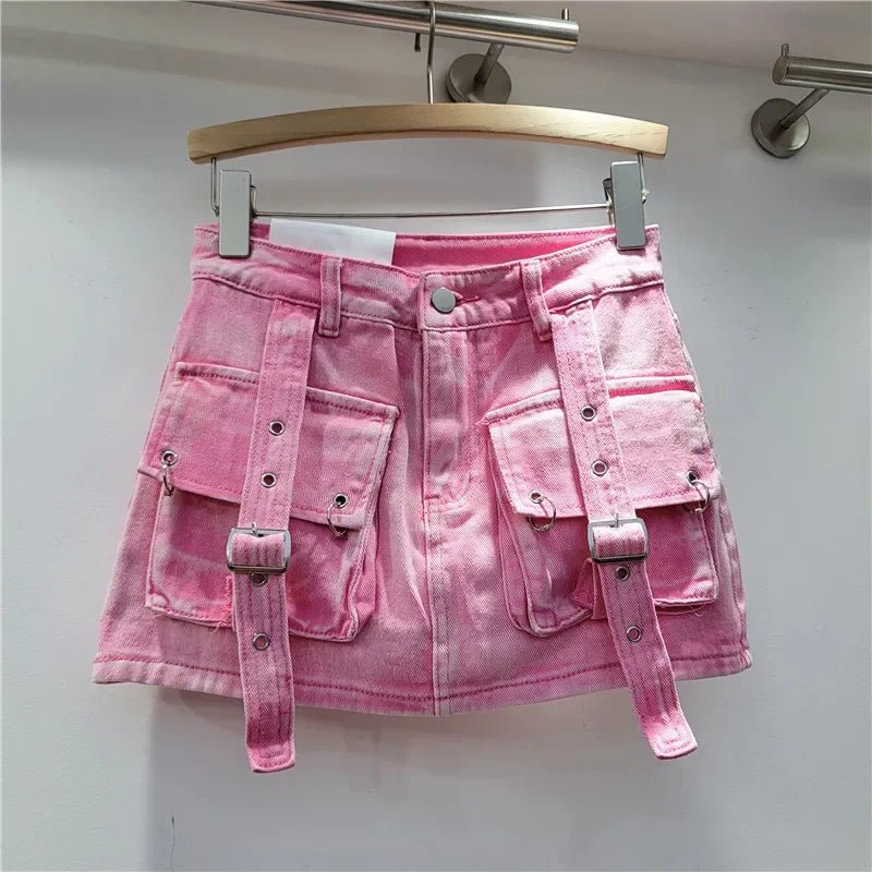 Retro Denim Sexy Two Piece Set Women Cargo Skirt Outfits 2026 Fashion Ladies Pockets Buckle Cropped Jackets and Mini Skirts Suit - MAGUSTA BEAUTY
