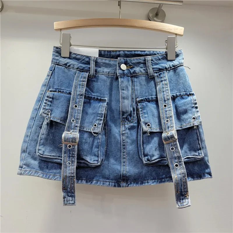 Retro Denim Sexy Two Piece Set Women Cargo Skirt Outfits 2026 Fashion Ladies Pockets Buckle Cropped Jackets and Mini Skirts Suit - MAGUSTA BEAUTY