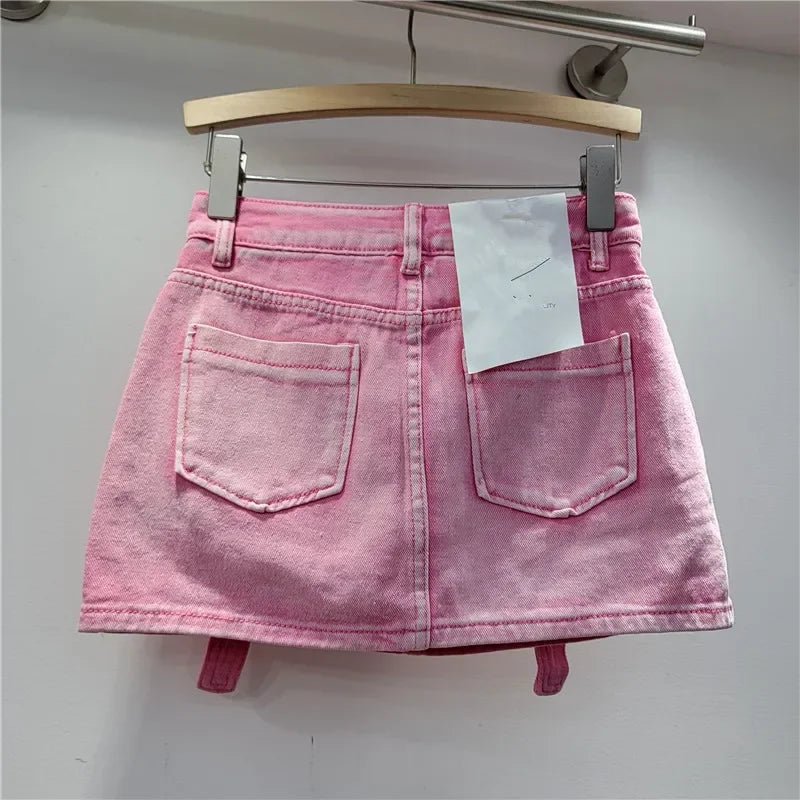 Retro Denim Sexy Two Piece Set Women Cargo Skirt Outfits 2026 Fashion Ladies Pockets Buckle Cropped Jackets and Mini Skirts Suit - MAGUSTA BEAUTY