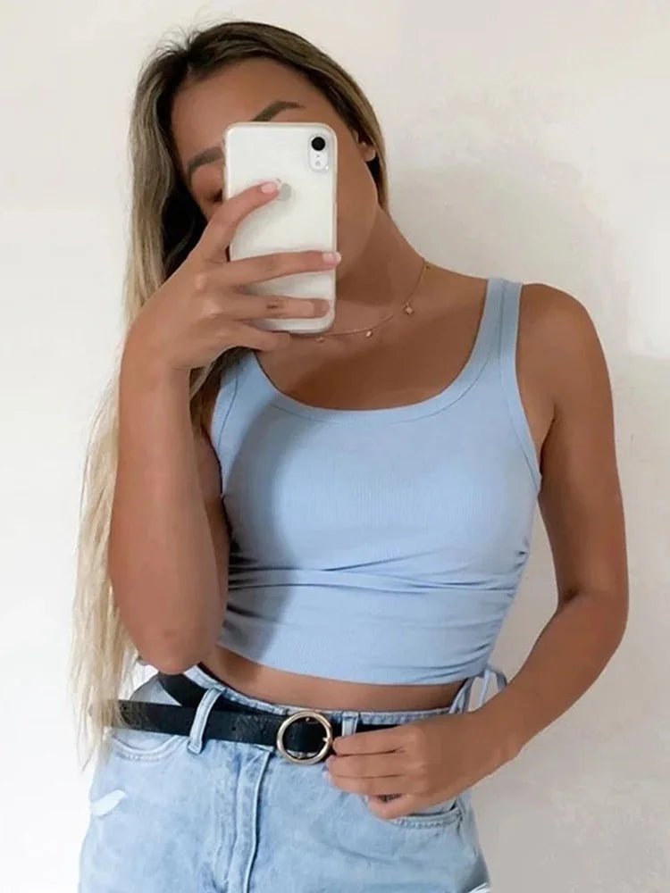 Ruched Sleeveless Tank Tops Tees Women Solid Casual Fashion Crop Top Ladies High Street Tie Up Croptop Summer Fitness - MAGUSTA BEAUTY