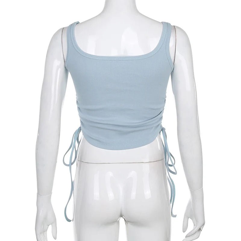Ruched Sleeveless Tank Tops Tees Women Solid Casual Fashion Crop Top Ladies High Street Tie Up Croptop Summer Fitness - MAGUSTA BEAUTY