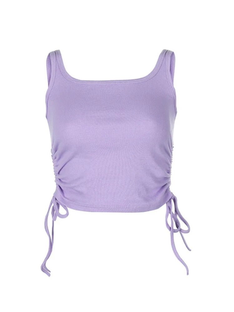 Ruched Sleeveless Tank Tops Tees Women Solid Casual Fashion Crop Top Ladies High Street Tie Up Croptop Summer Fitness - MAGUSTA BEAUTY