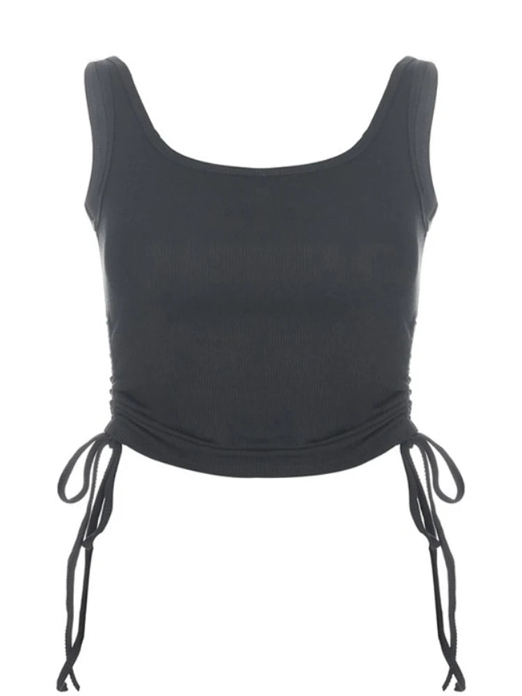 Ruched Sleeveless Tank Tops Tees Women Solid Casual Fashion Crop Top Ladies High Street Tie Up Croptop Summer Fitness - MAGUSTA BEAUTY